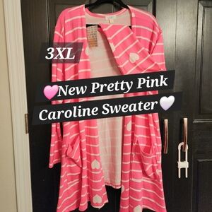 Lularoe Pink Caroline Cardigan Sweater Hearts Valentines Day 3xl 3x 2x Plus New